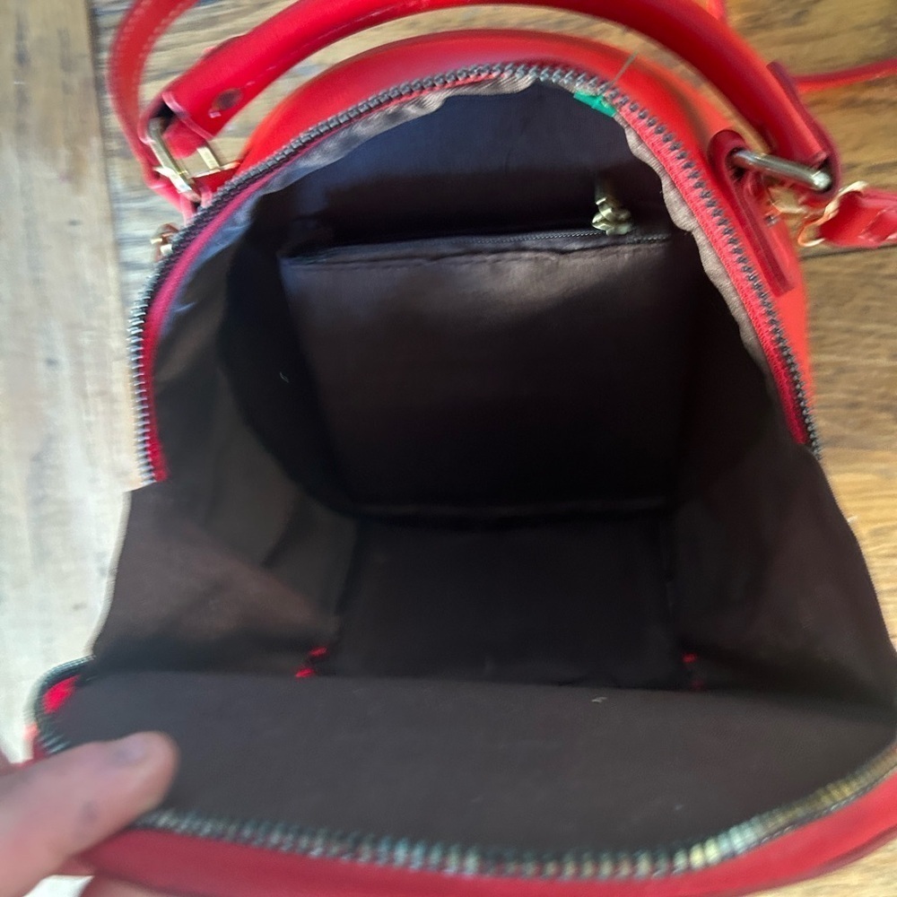Satchel Round Red Purse. Crossbody Shoulder Adjustable Strap - Picture 4 of 11